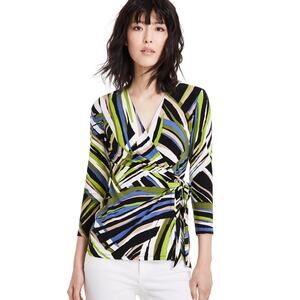 Anne Klein 3X Faux Wrap Top Multicolor Leaf Print Stretch Tunic NWT  MSRP$79